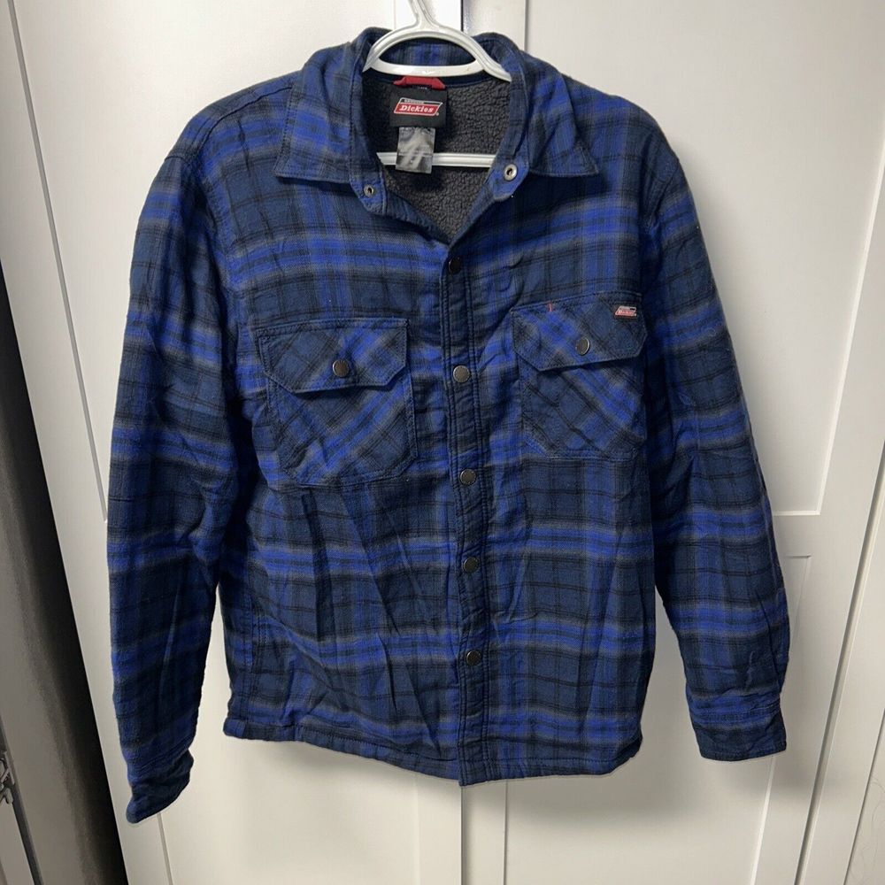 Genuine Dickies Blue‎ & Black Plaid Mens Lined Shacket Button Up Jacket Size S